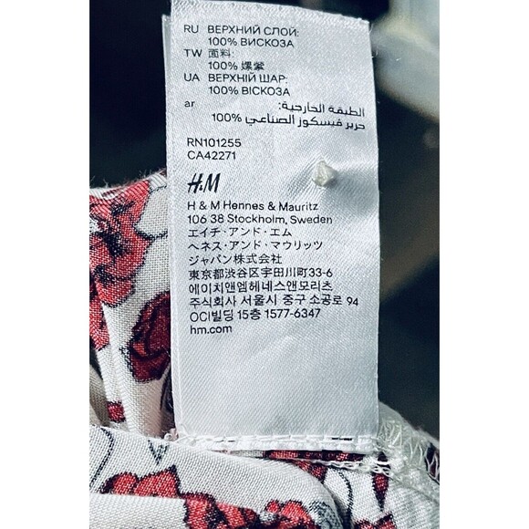 H&M Floral Dress SzS Red White High Waist Vacation Maxi Dress Side Slit Ditsy - Picture 9 of 10